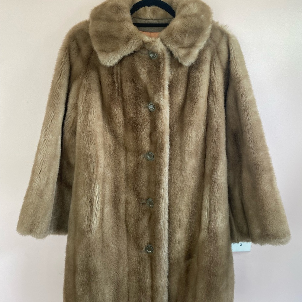 Tan Teddy faux fur coat with Plush Texture and Classic Collar